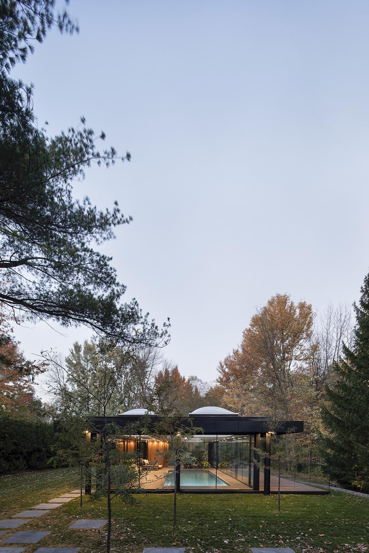 Maurice Martel architecte's pavilion with dark roof is