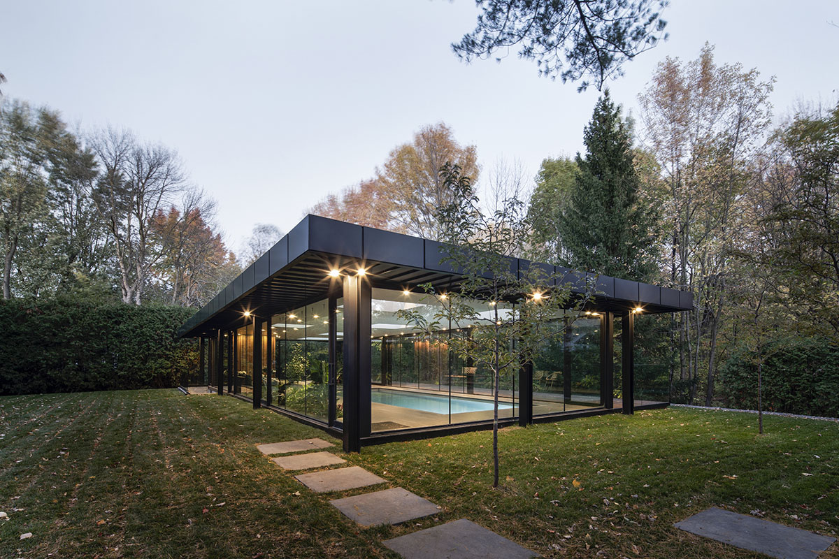 Maurice Martel architecte's pavilion with dark roof is