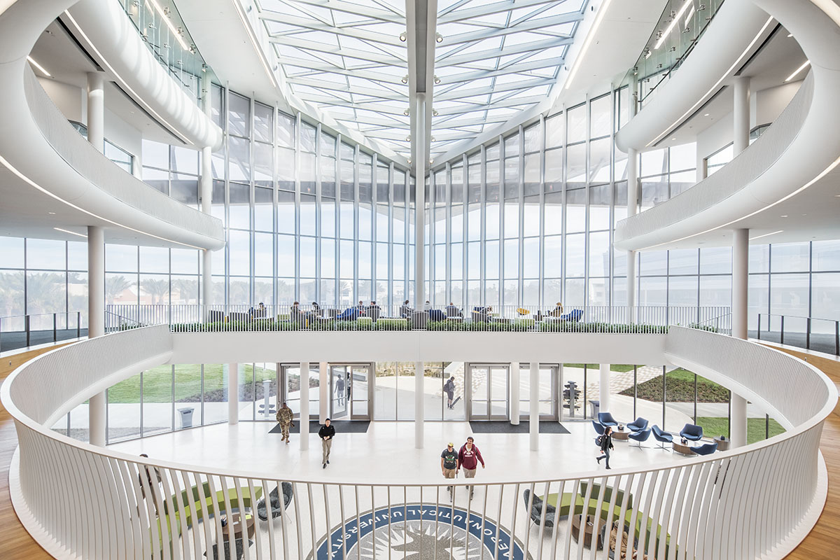 ikon.5 architects designs student union with soaring form expressing flight on Daytona Beach