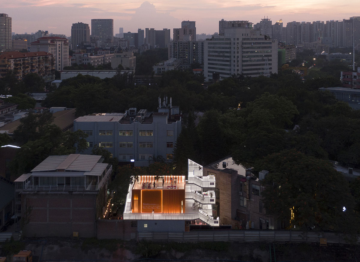 Wutopia Lab completes orange-colored vertical micro social complex with light tower in Guangzhou