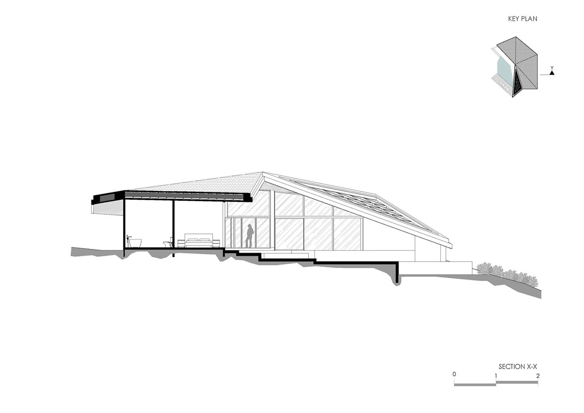 Giant sloping polygonal shading element marks Alexis Dornier's House Carbon in Bali