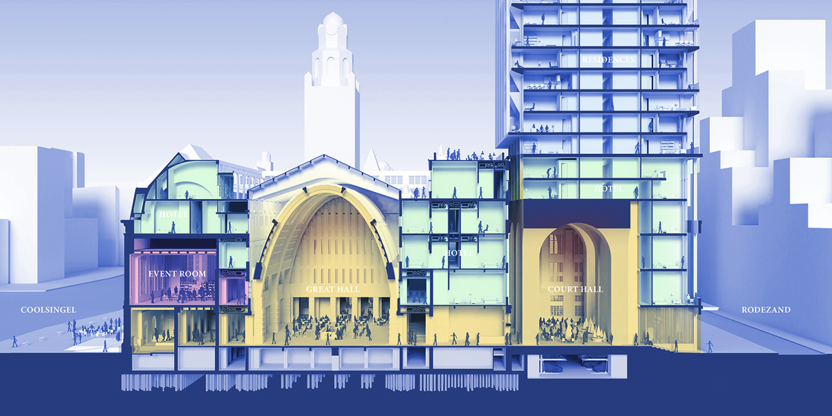 ODA to expand Rotterdam's historic post office with tower featuring mini vaulted windows