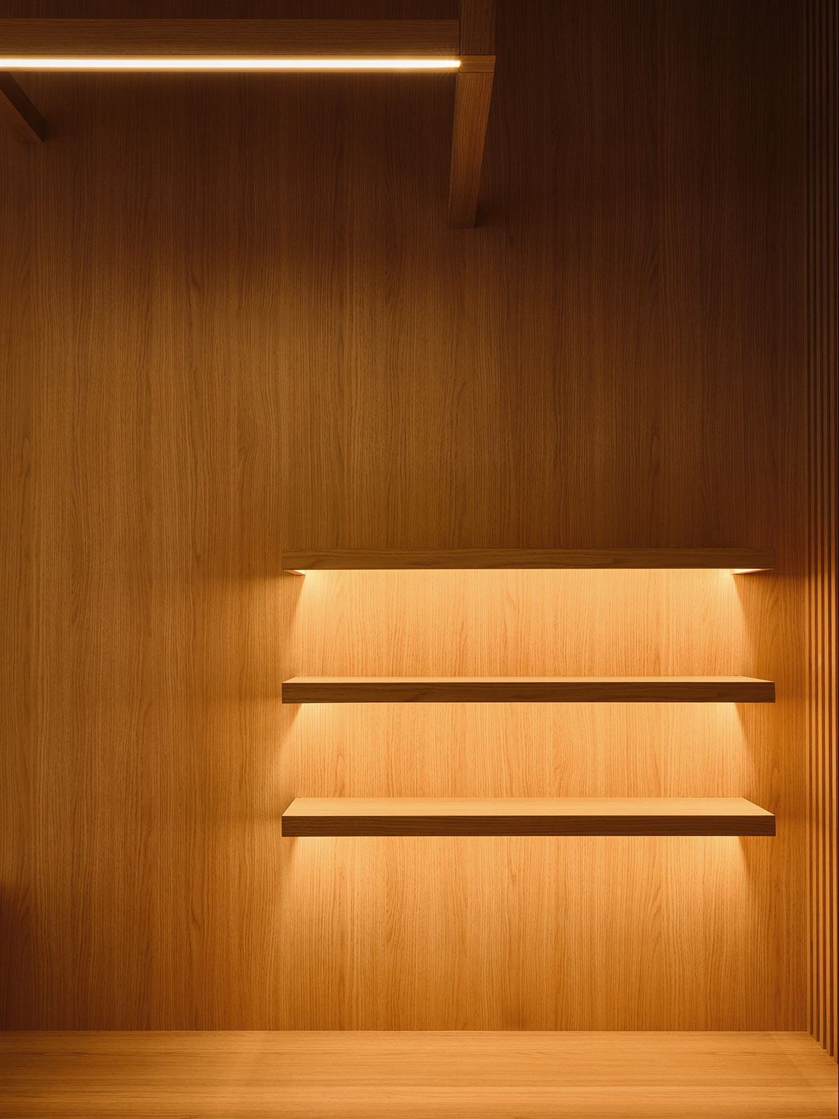Innovation Eye Clinic by Atelier Sun features artistic ceiling made of wooden slats in Ontario