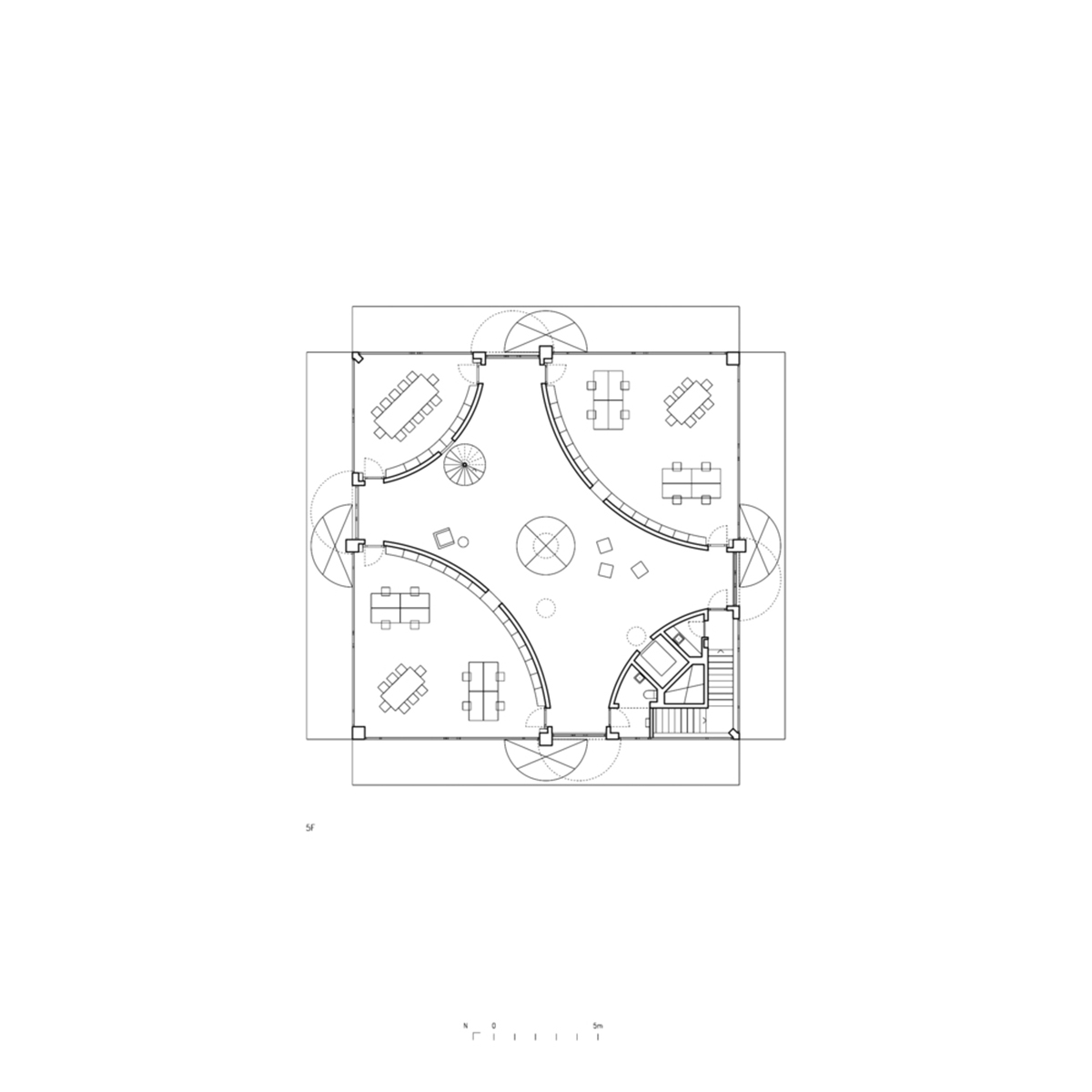 Red pigmented curved walls create 