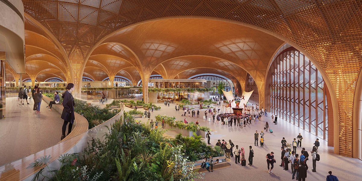 Foster + Partners designs airport made of structural trees creating a spacious roof in Cambodia