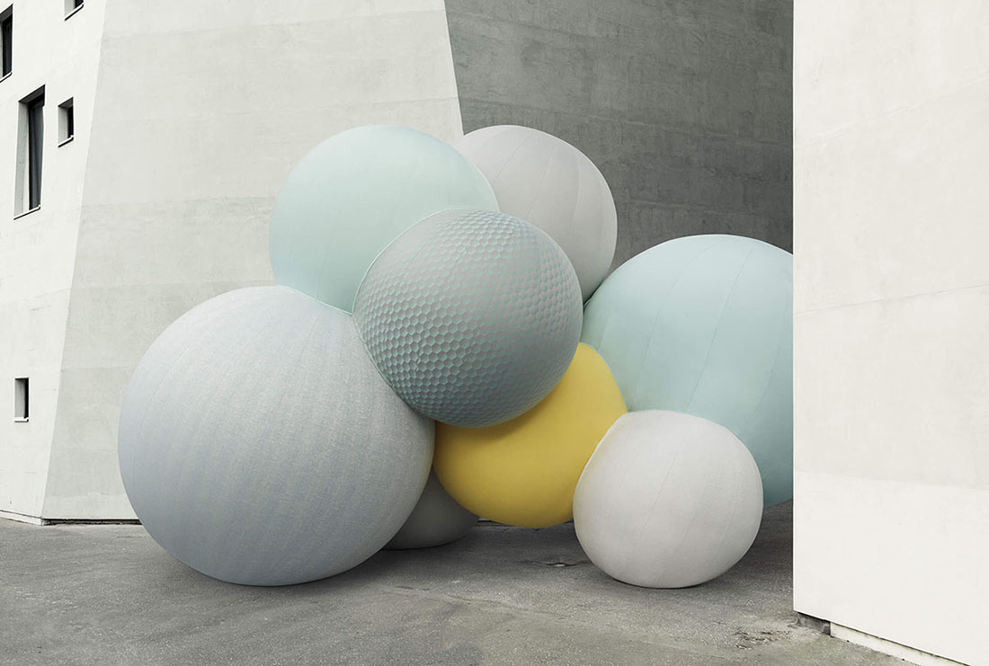 Charles Pétillon’s fabric-covered balloons invade deserted landscapes in Milan