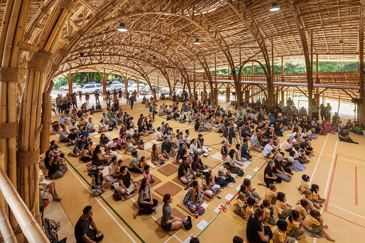 CLA used organic flowing curves with newly invented bamboo trusses for Bamboo Sports Hall in Thailand