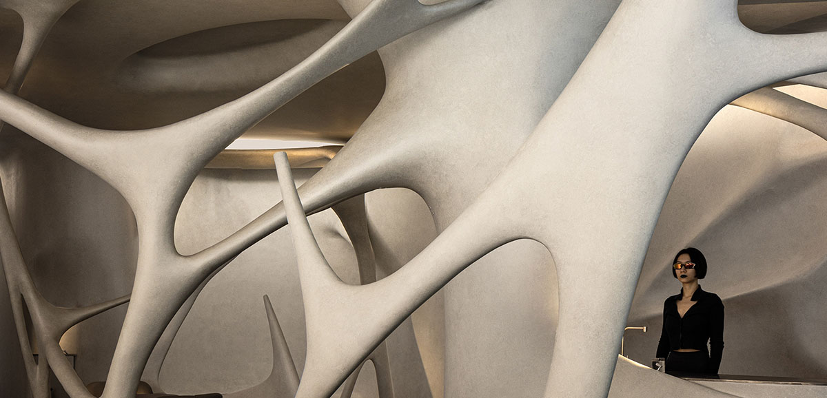 Neuron-like interior by AD ARCHITECTURE combines purity and complexity for cafe and bar in Shenzhen