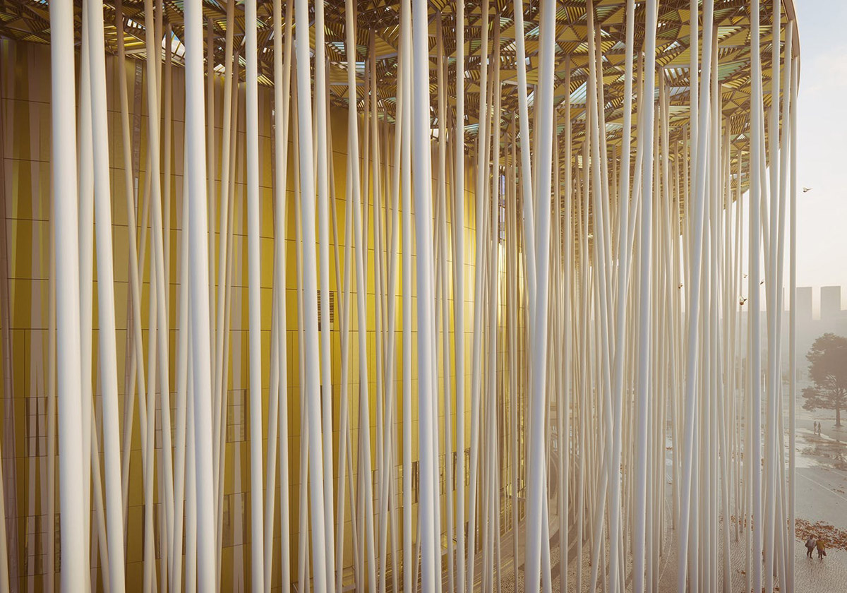 Steven Chilton Architects' Theatre will be wrapped by a bamboo forest of white columns in China