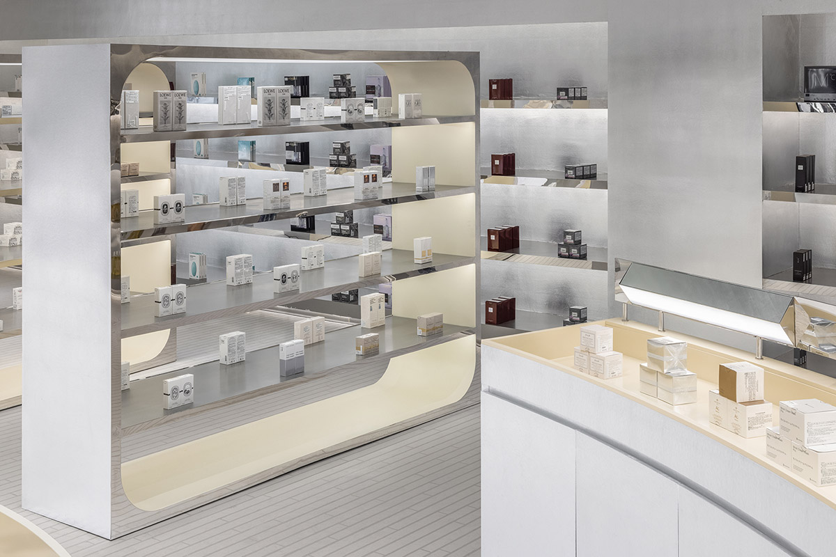 Various Associates designs beauty store with winding staircase and silver-toned interiors in Hangzhou