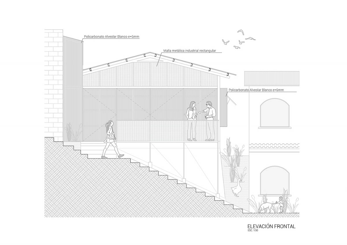Permeable community house is inserted into Ecuador's existing fabric to serve micro communities 