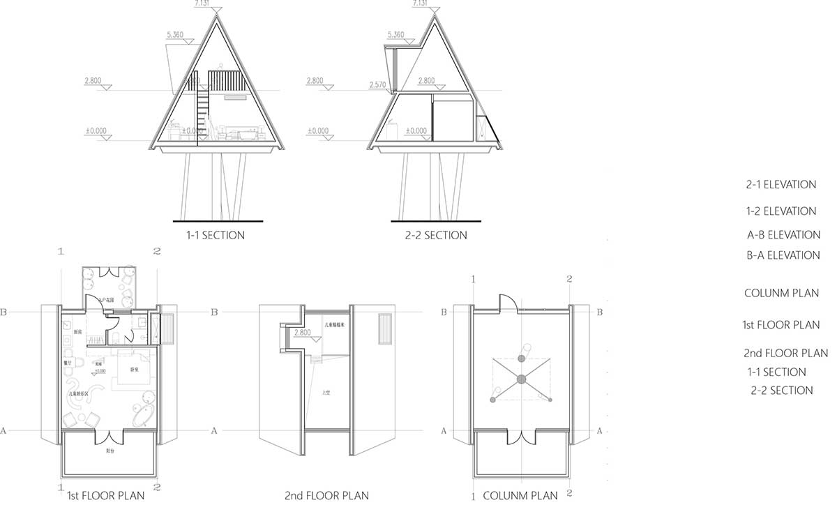 13 hotel cabins by aoe are plugged in trestle bridge that allows minimum footprint among lush trees