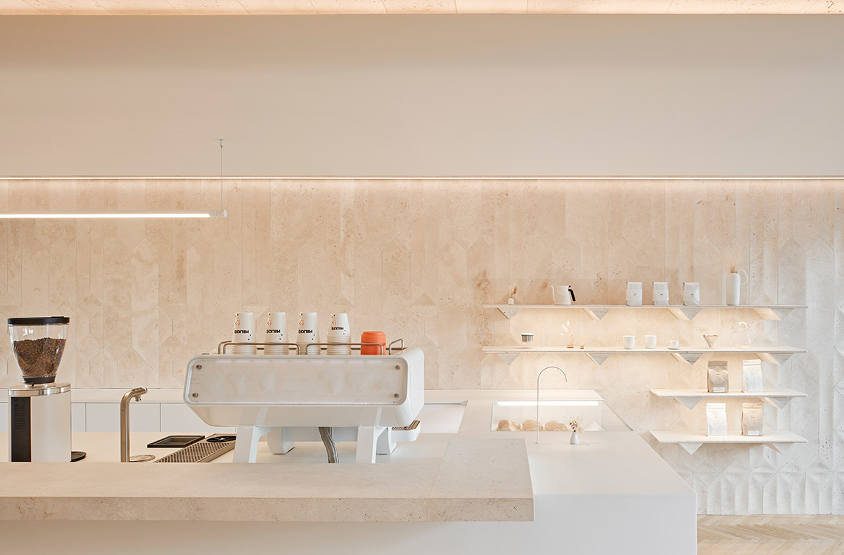 Milky&rsquo;s Cloud Room features powder-colored interiors with 3D travertine wall patterns in Toronto 