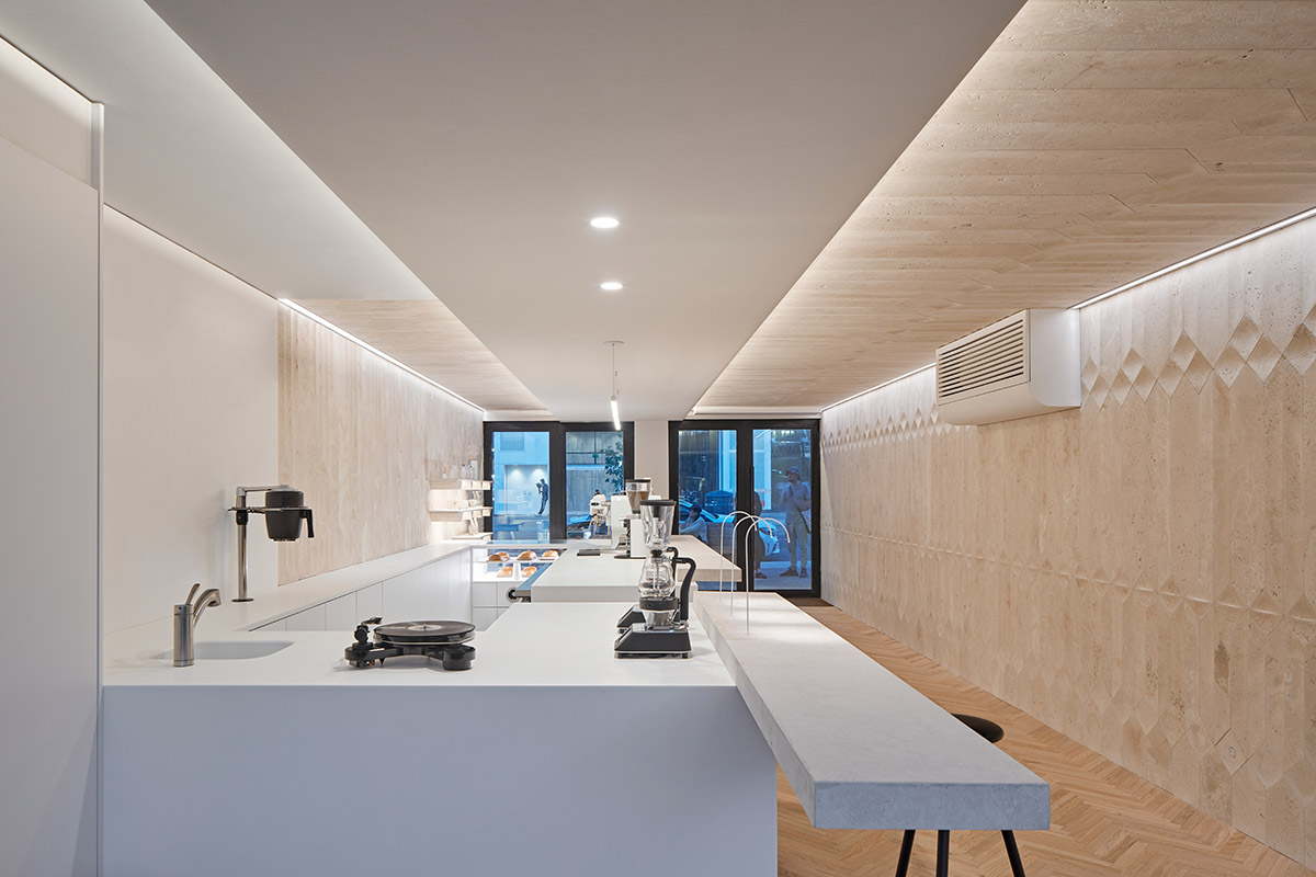 Milky&rsquo;s Cloud Room features powder-colored interiors with 3D travertine wall patterns in Toronto 