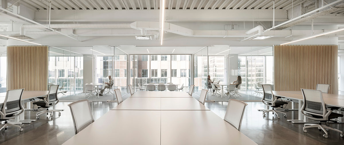 ISSADESIGN merges linear elements and curved working pods for interiors of Behavox in Montreal