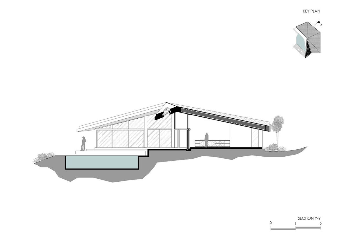 Giant sloping polygonal shading element marks Alexis Dornier's House Carbon in Bali