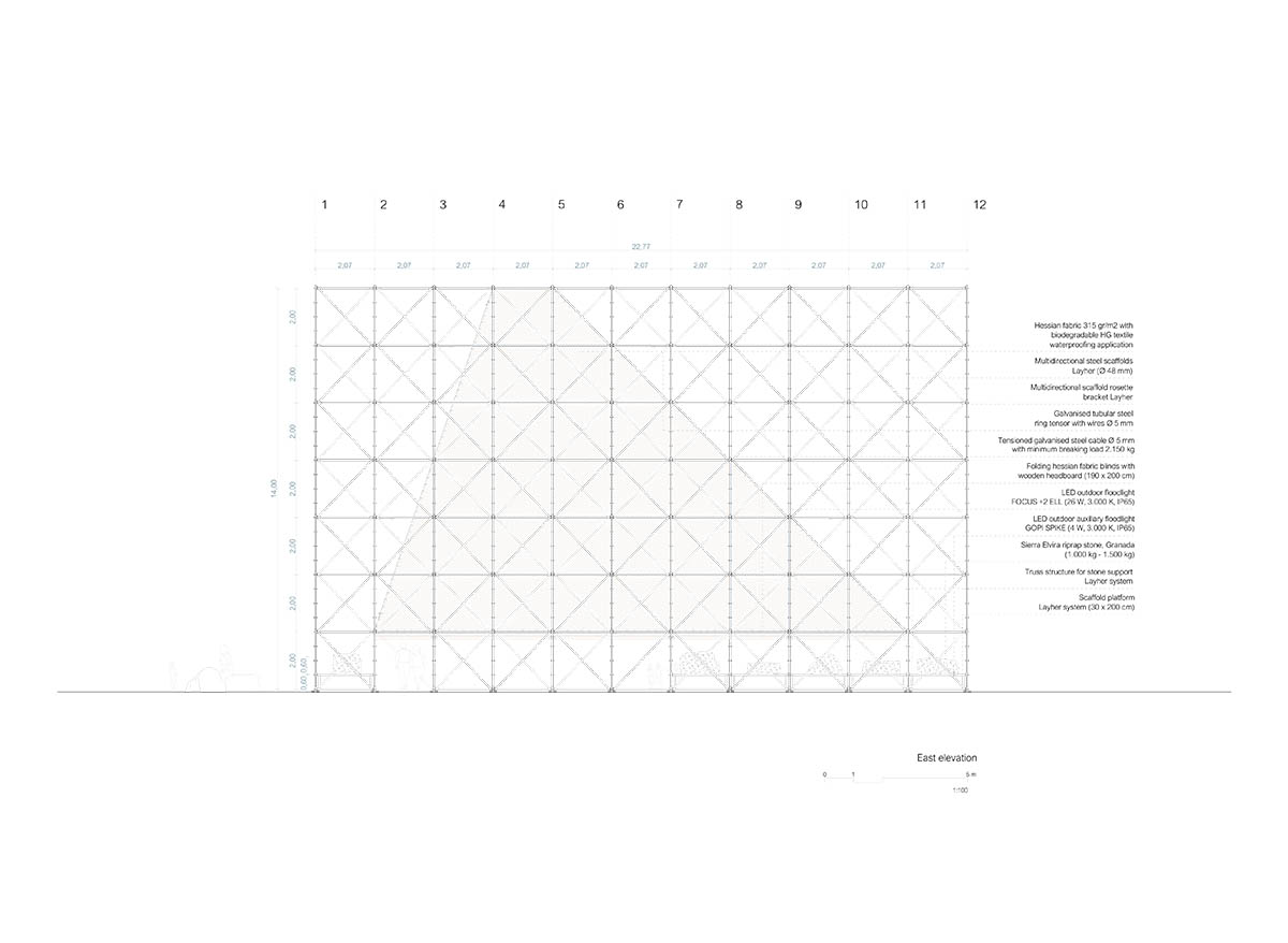 Aire Pavilion wrapped by giant scaffolding represents 