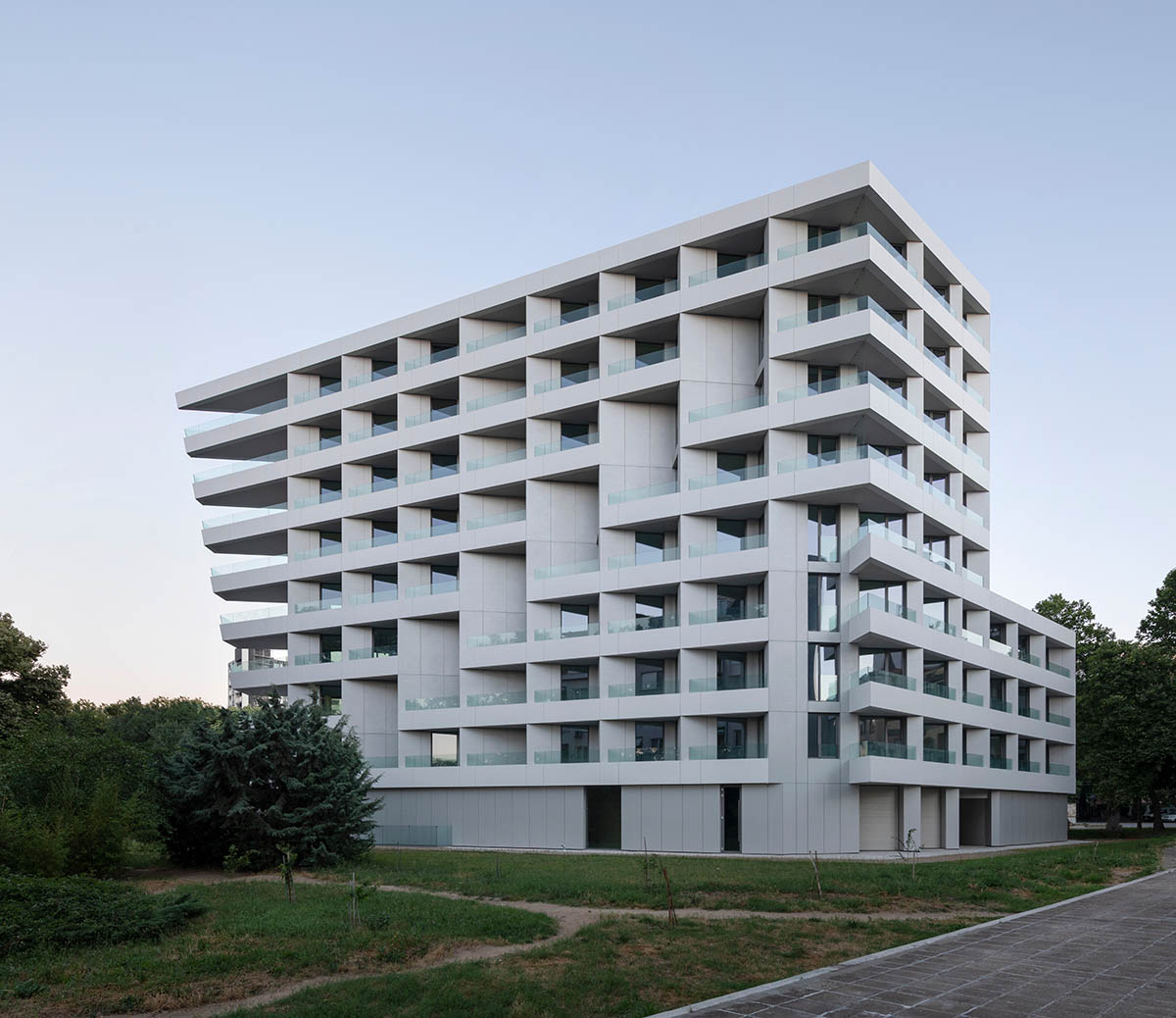 Sharp triangular balconies define this residential block designed by STARH in Bulgaria