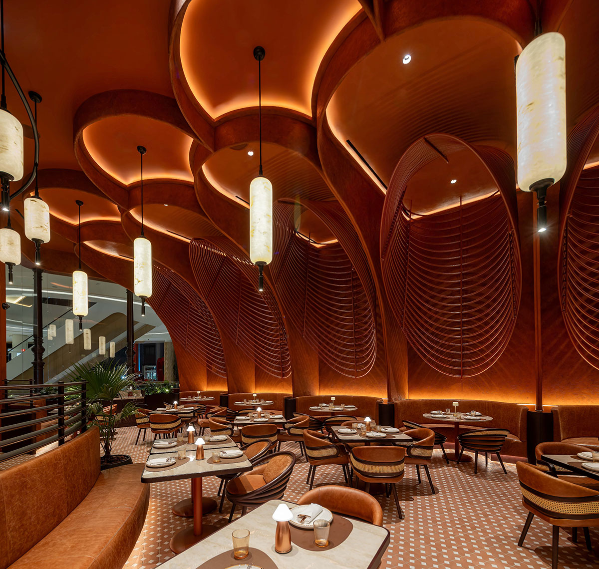 Mausam is a dining space that translates Mughal arches into a sculptural ceiling in Dubai