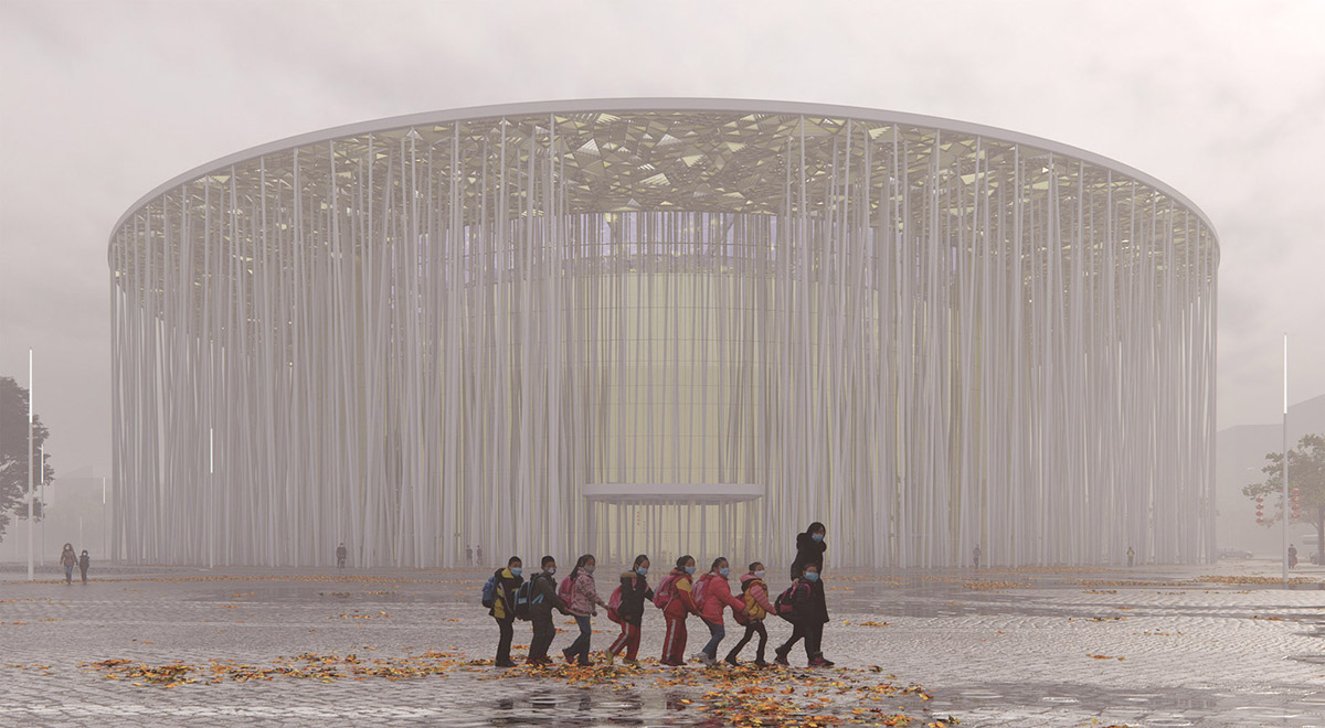 Steven Chilton Architects' Theatre will be wrapped by a bamboo forest of white columns in China