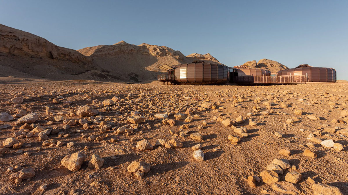 Hopkins Architects built steel pods for interpretive centre inspired by fossilised urchins in Sharjah