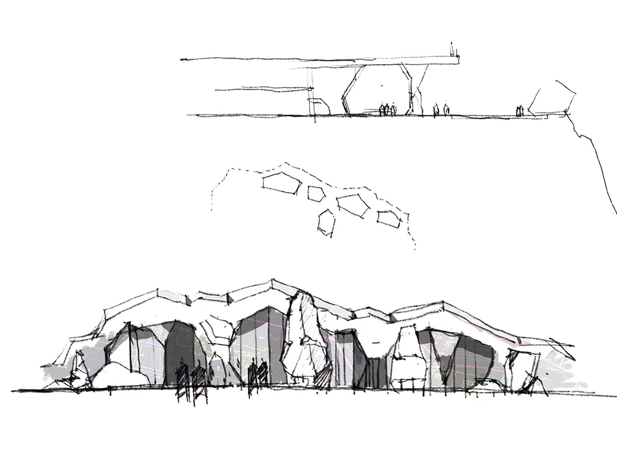 aoe completes reception center with glass polyhedron with observation tower on the edge of cliff