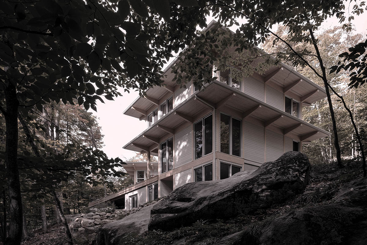 Alain Carle Architecte completes Rolo House on rocky mountains to observe landscape in Quebec