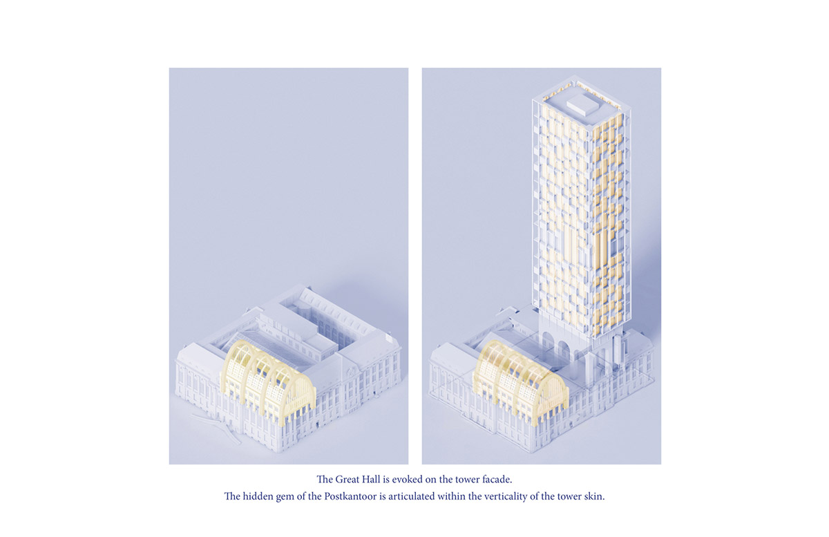 ODA to expand Rotterdam's historic post office with tower featuring mini vaulted windows