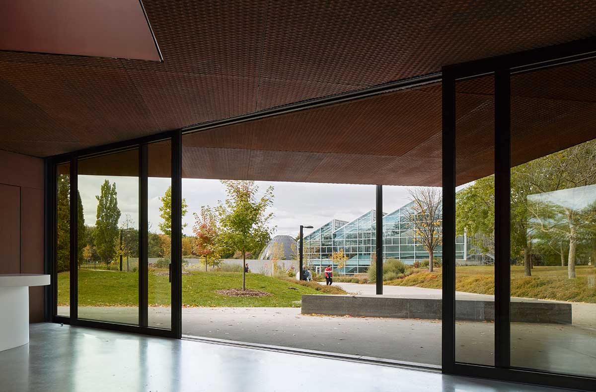 Corten steel pavilion by Pelletier de Fontenay plays with two geometries in Montreal