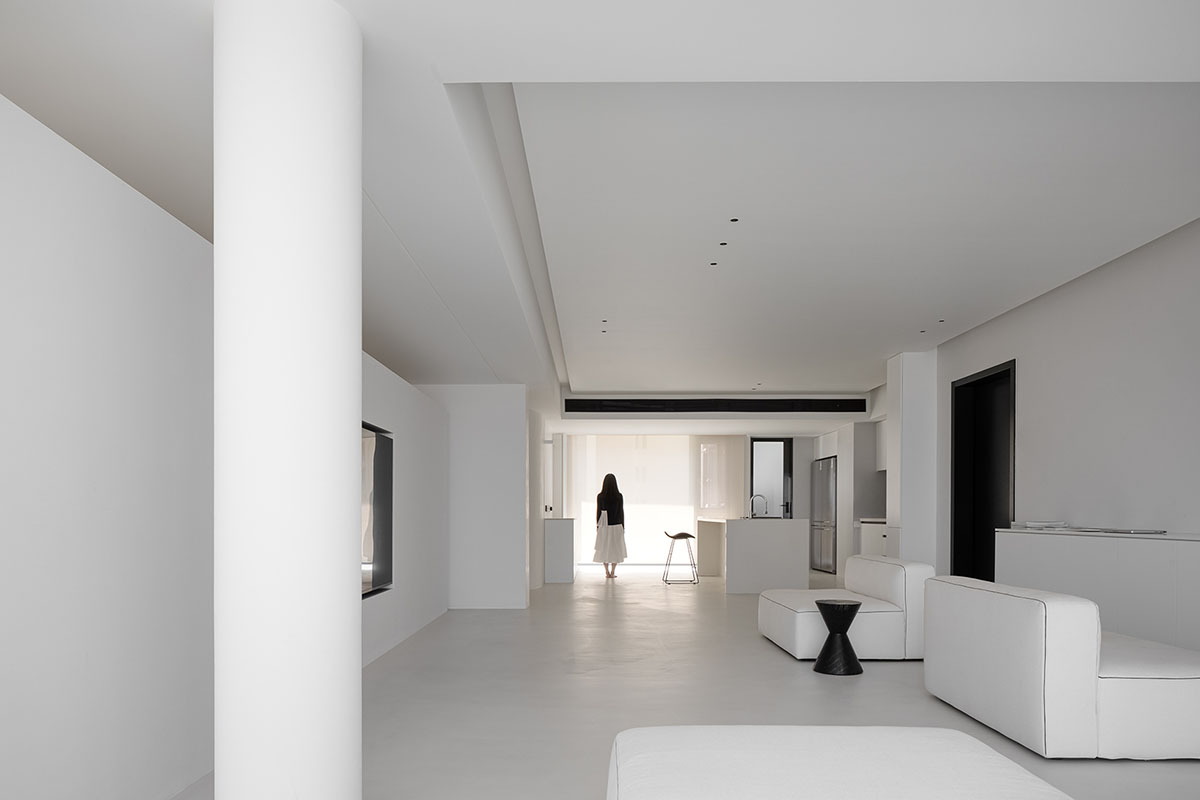 AD ARCHITECTURE creates all-white interiors with geometric compositions for L Apartment in China
