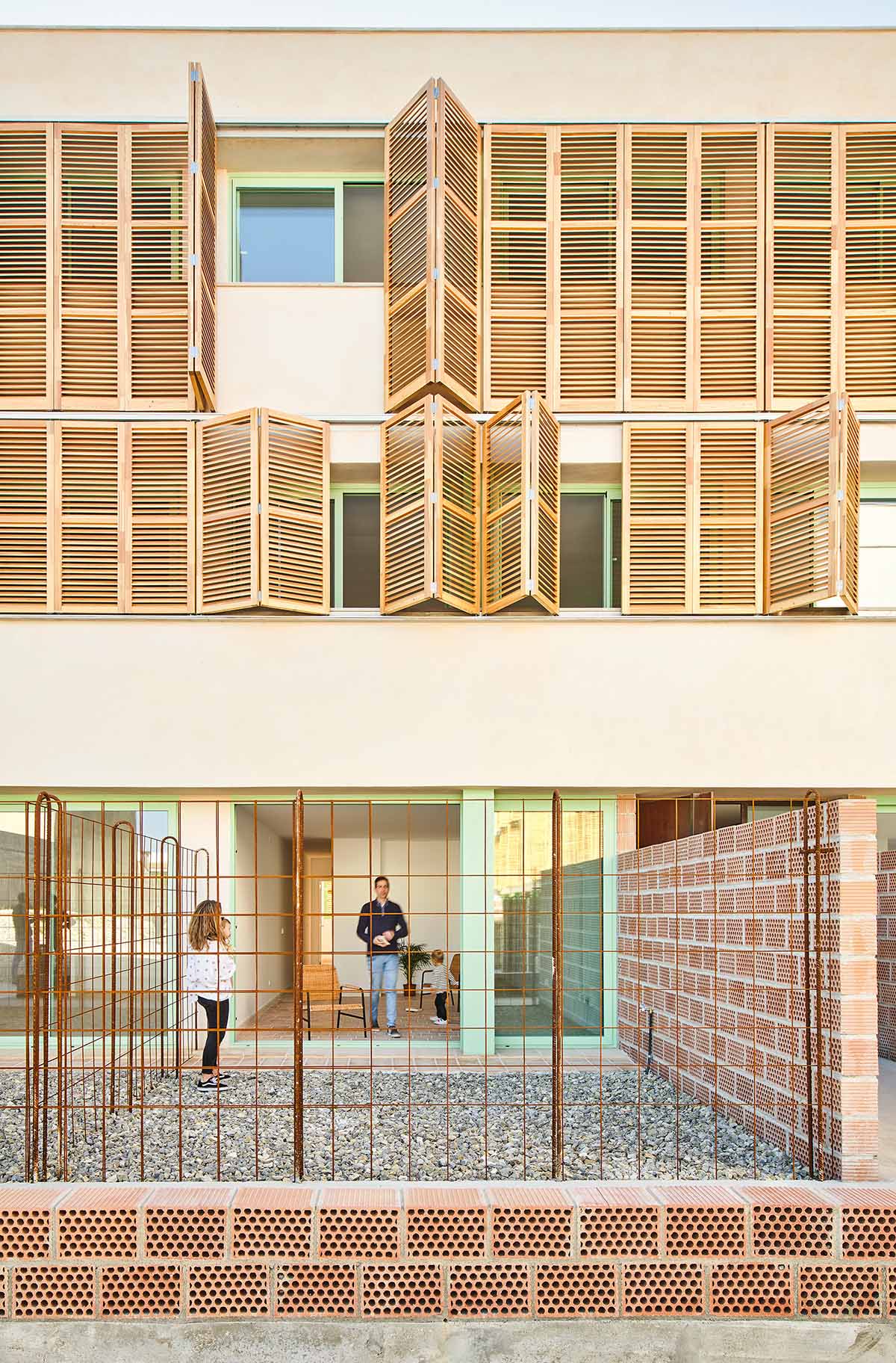 Social housing is characterized by dense wooden shutters in Inca, Spain