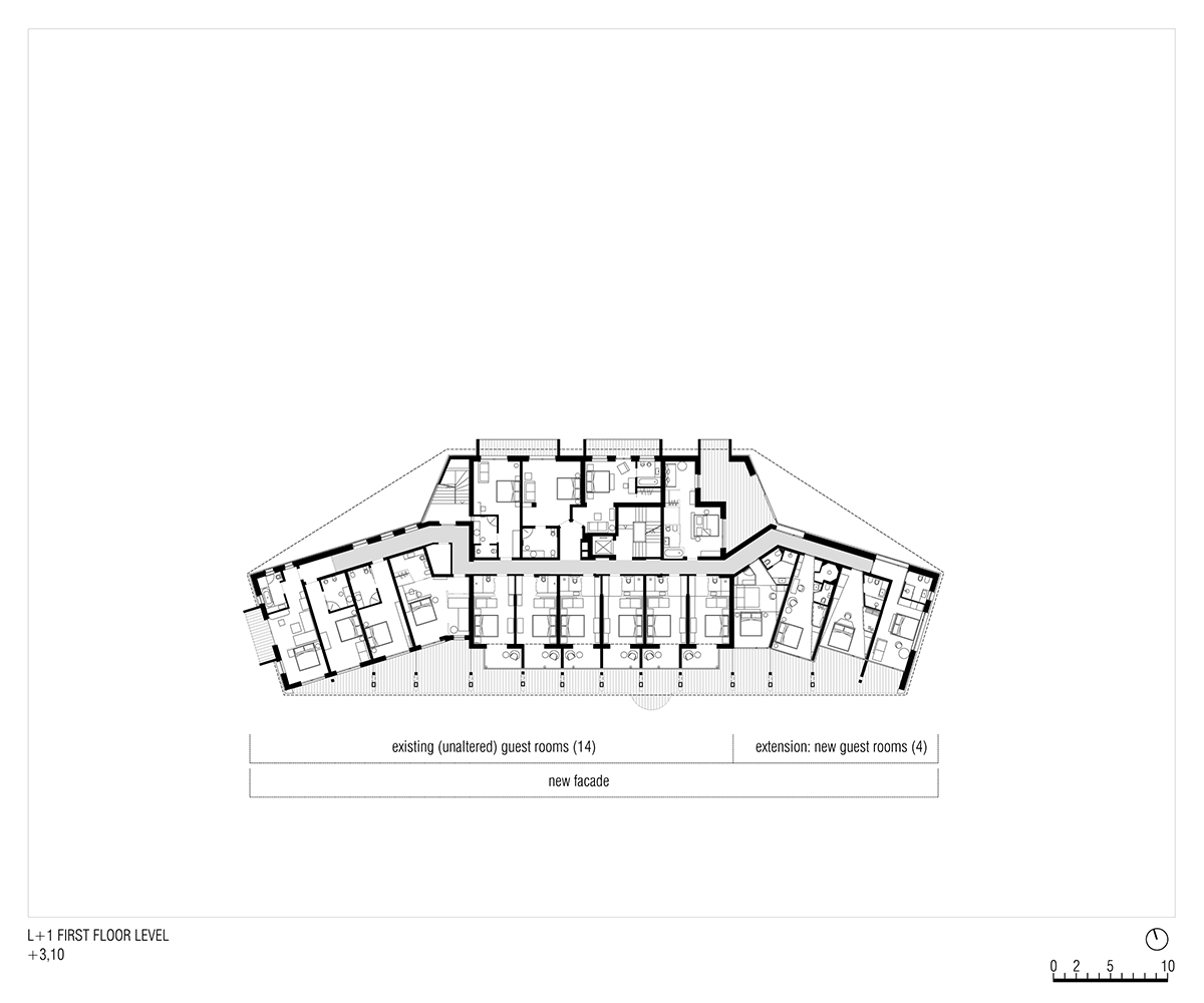 Icaro Hotel featuring wooden colonnade frames embraces alpine heritage landscape in Italy 