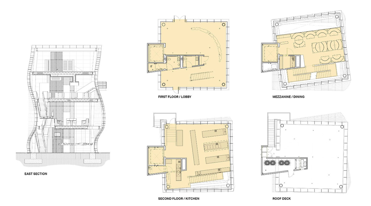 Eric Owen Moss completes Vespertine Restaurant with soft geometry and red fins in Culver City