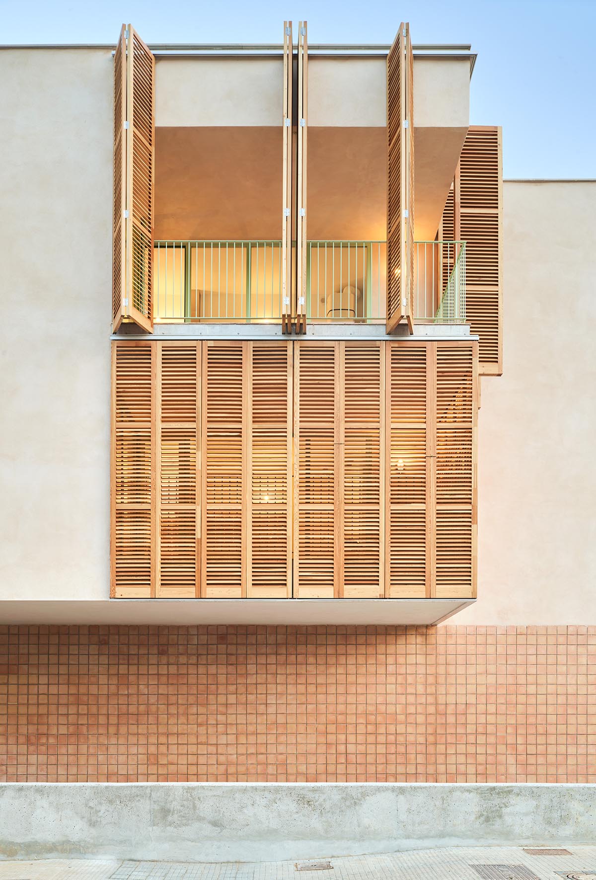 Social housing is characterized by dense wooden shutters in Inca, Spain