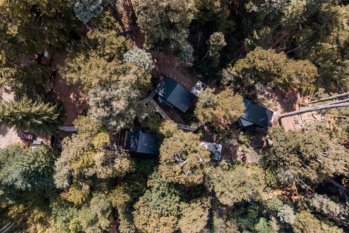 Argentinean guest cabins are envisioned with a rugged, rocky morphology clad in eucalyptus wood