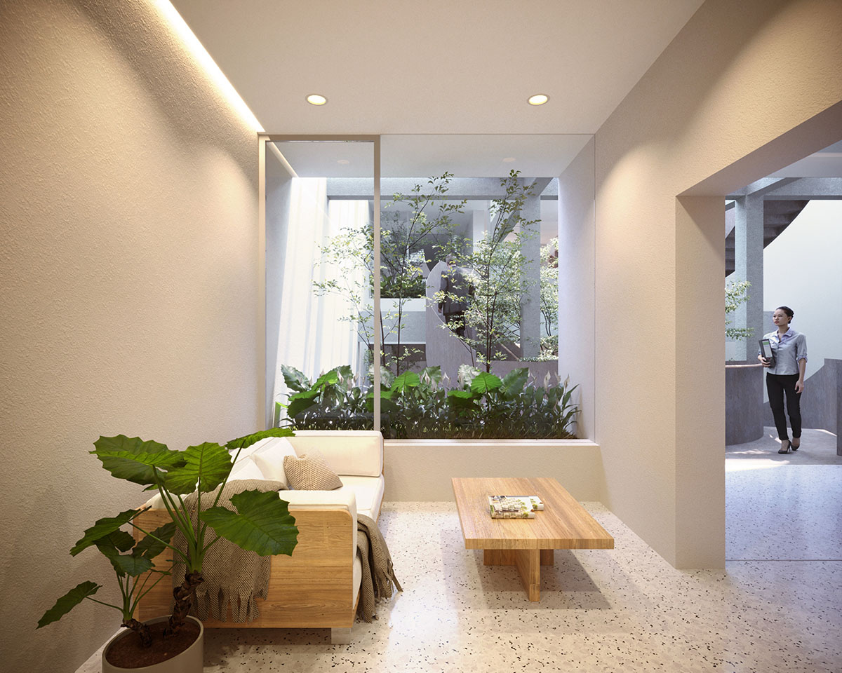 SAVA designs showroom wrapped by bulbous-formed planters on façade in Vietnam 