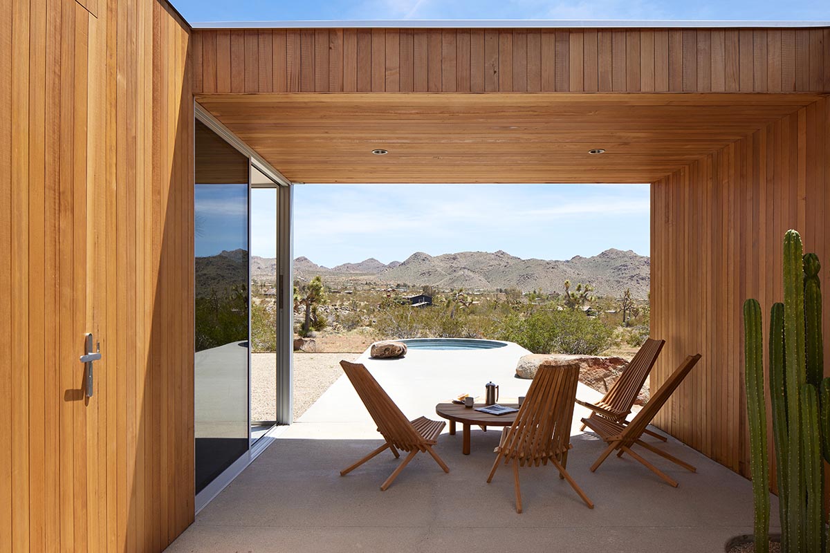 Industry of All Nations built a wooden pavilion in the rugged natural landscape of the Mojave Desert
