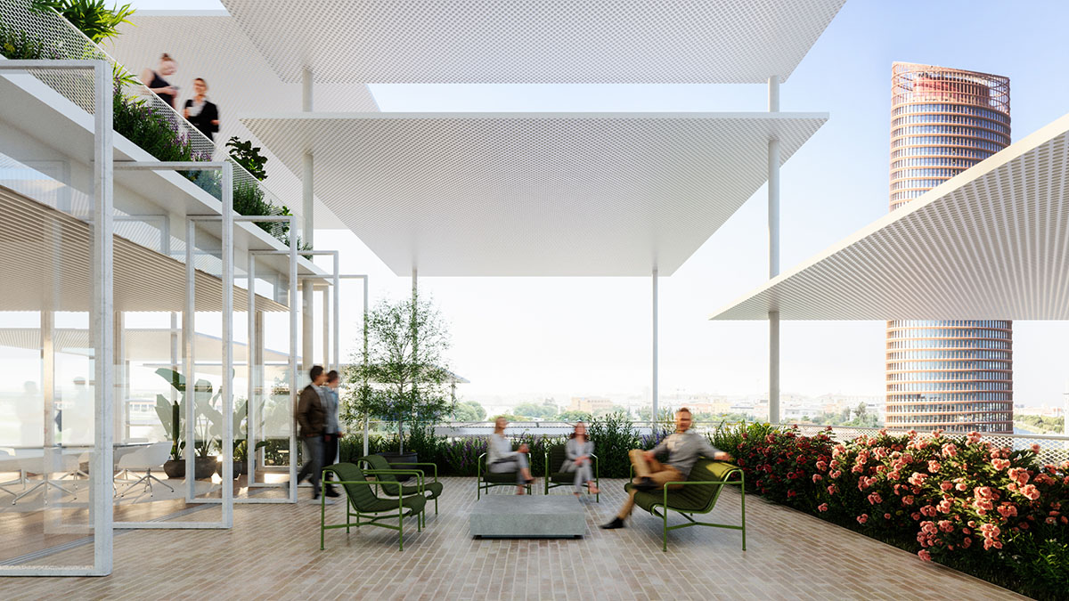 BIG designs research center with solar canopies referencing to shaded plazas and streets of Seville