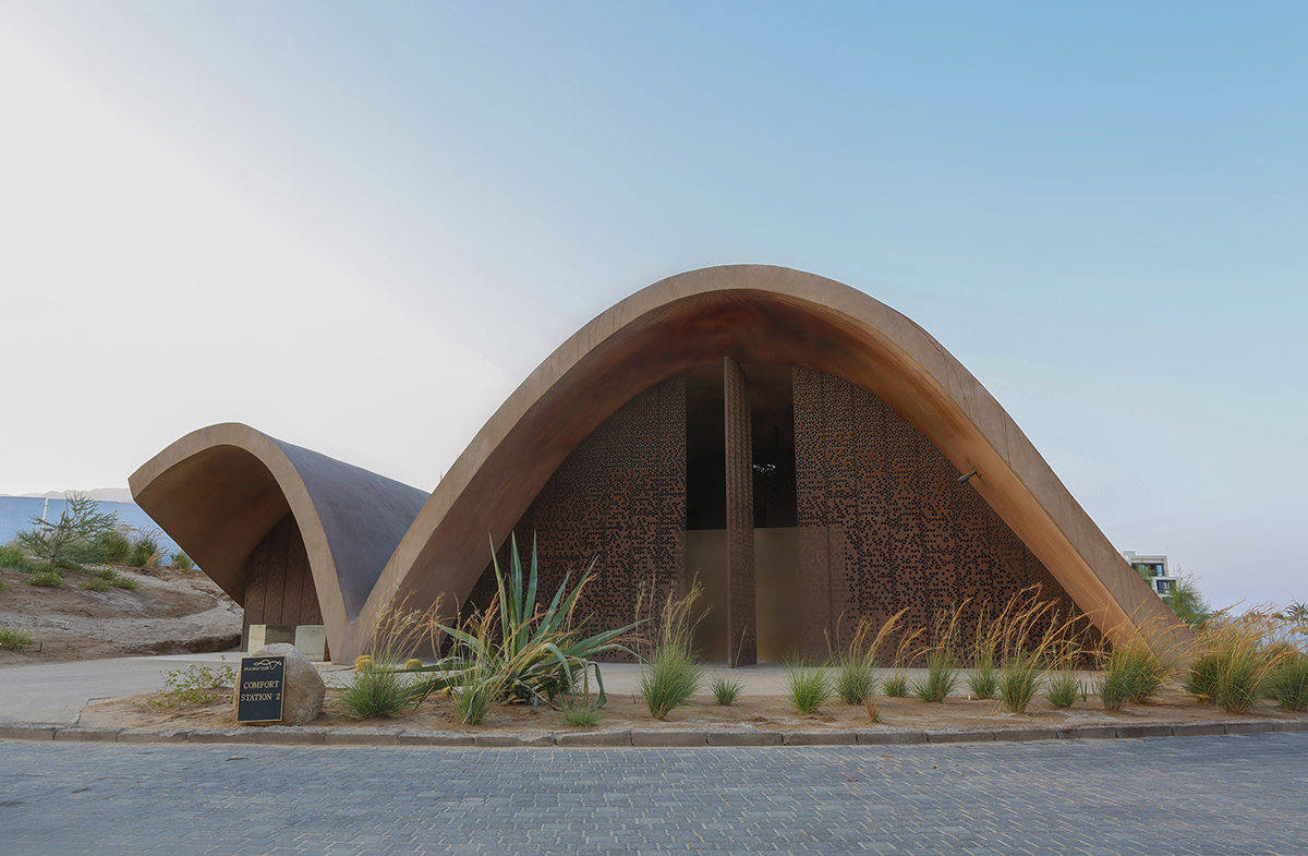 Oppenheim Architecture completes Ayla Golf Academy with wavy roofs in deserted landscape of Jordan