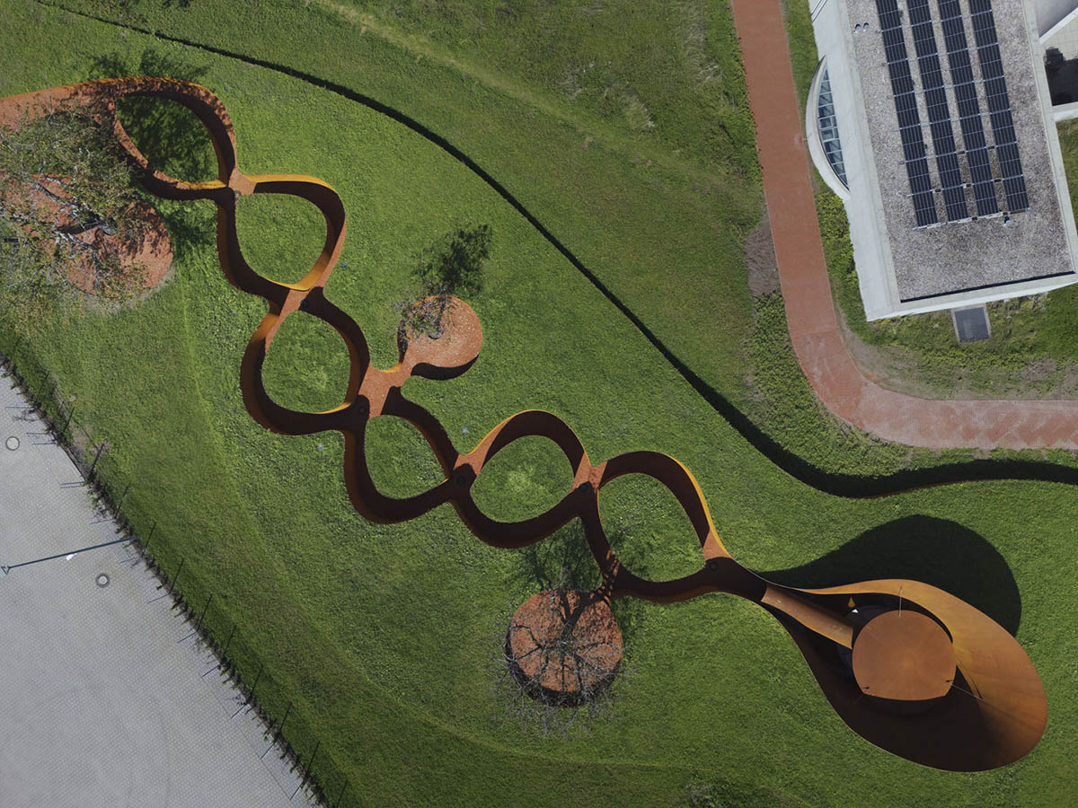 The snake-like Doshi Retreat becomes a sanctuary of sound and serenity at the Vitra Campus