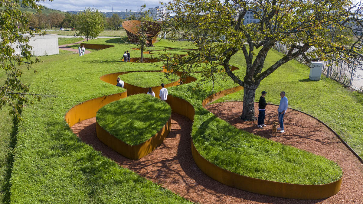 The snake-like Doshi Retreat becomes a sanctuary of sound and serenity at the Vitra Campus