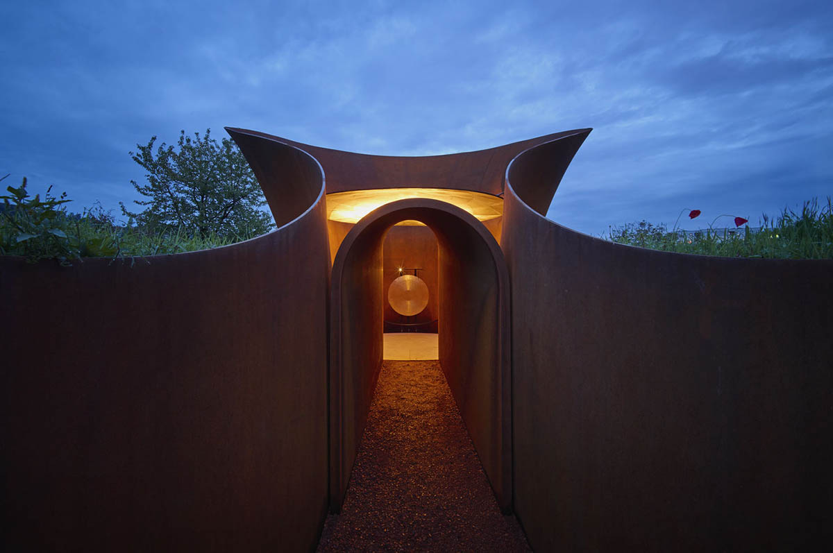 The snake-like Doshi Retreat becomes a sanctuary of sound and serenity at the Vitra Campus