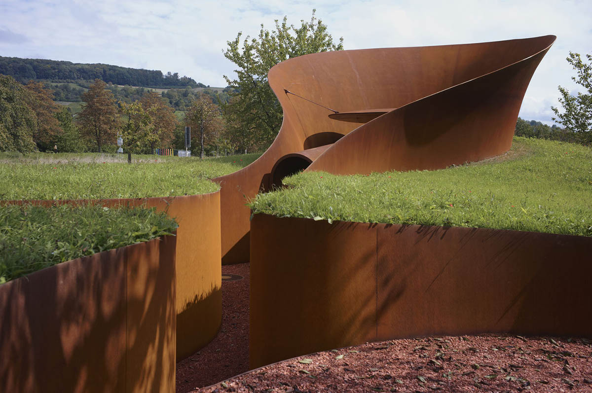 The snake-like Doshi Retreat becomes a sanctuary of sound and serenity at the Vitra Campus