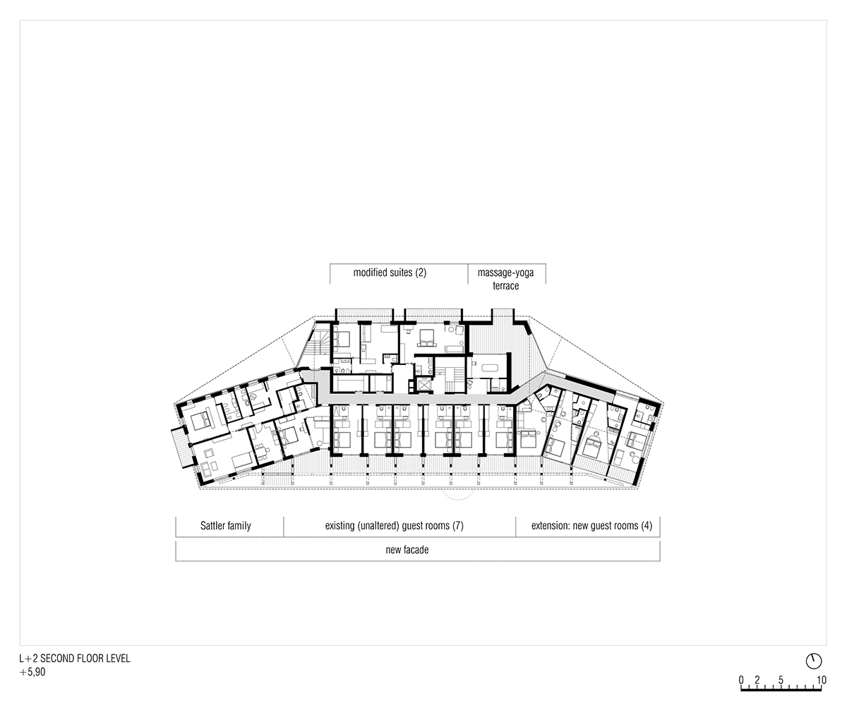 Icaro Hotel featuring wooden colonnade frames embraces alpine heritage landscape in Italy 