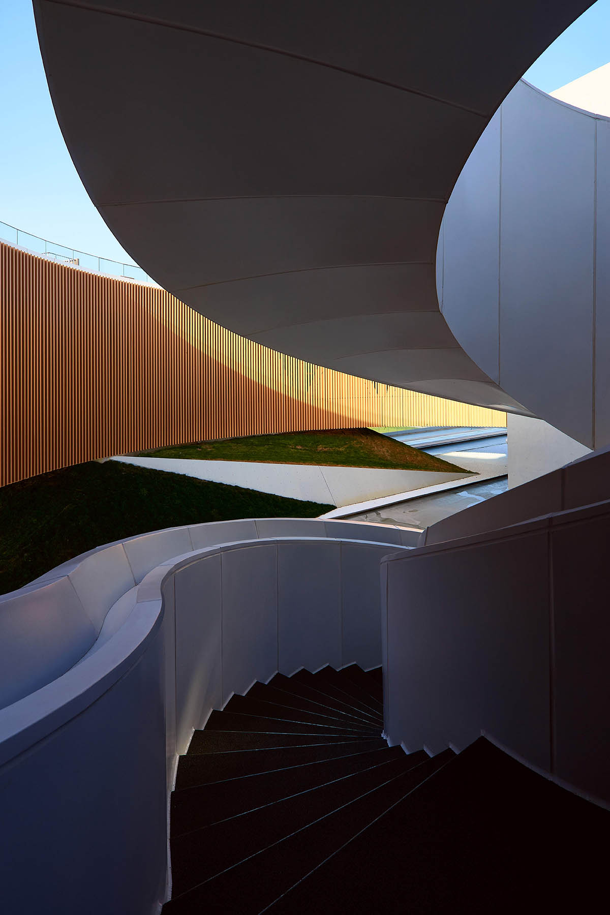 STUDIO A+ designs climbable ring-shaped art center on a green mound in Zhengzhou