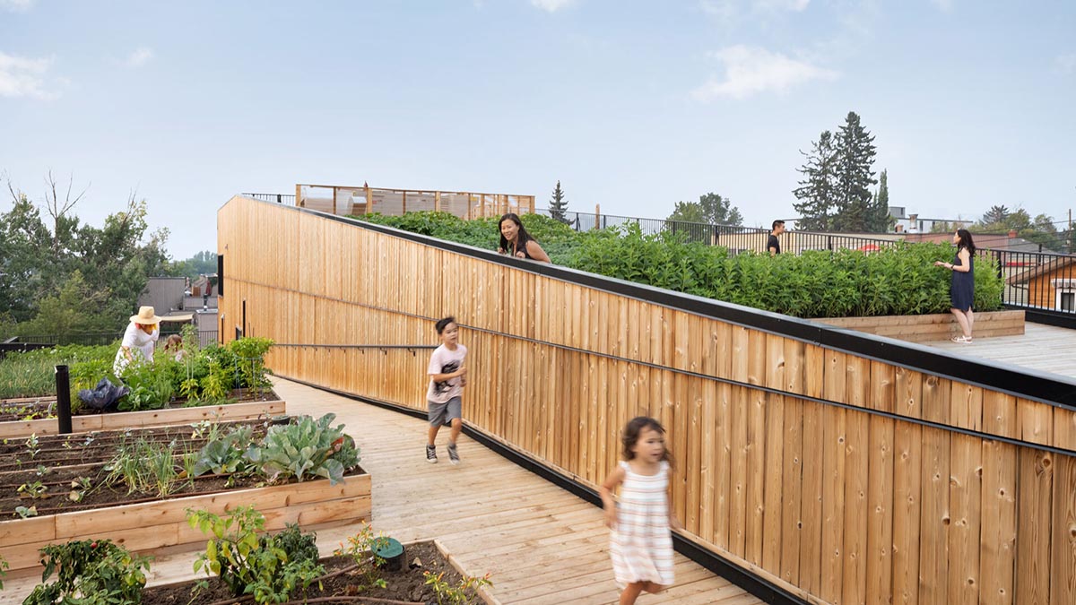 Multi-residential housing by MODA features a barrier-free rooftop urban farm in Calgary
