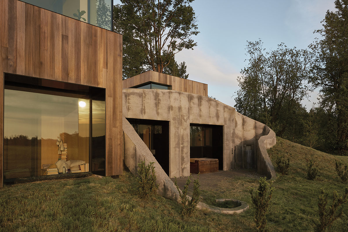 Omer Arbel shapes family home around monumental lily pad columns on a hayfield in Canada