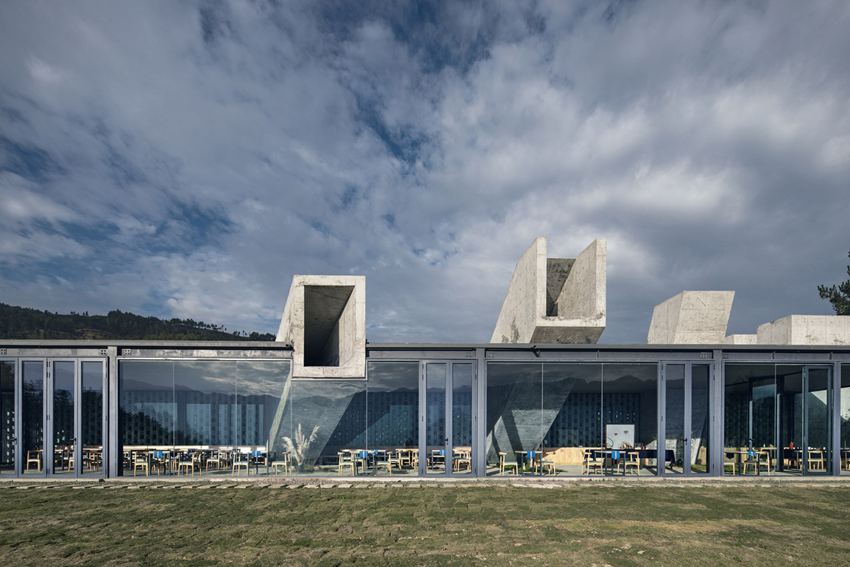 Eight diagonal light tubes are protruding from tea house to grasp prolonged sunlight hours by DnA