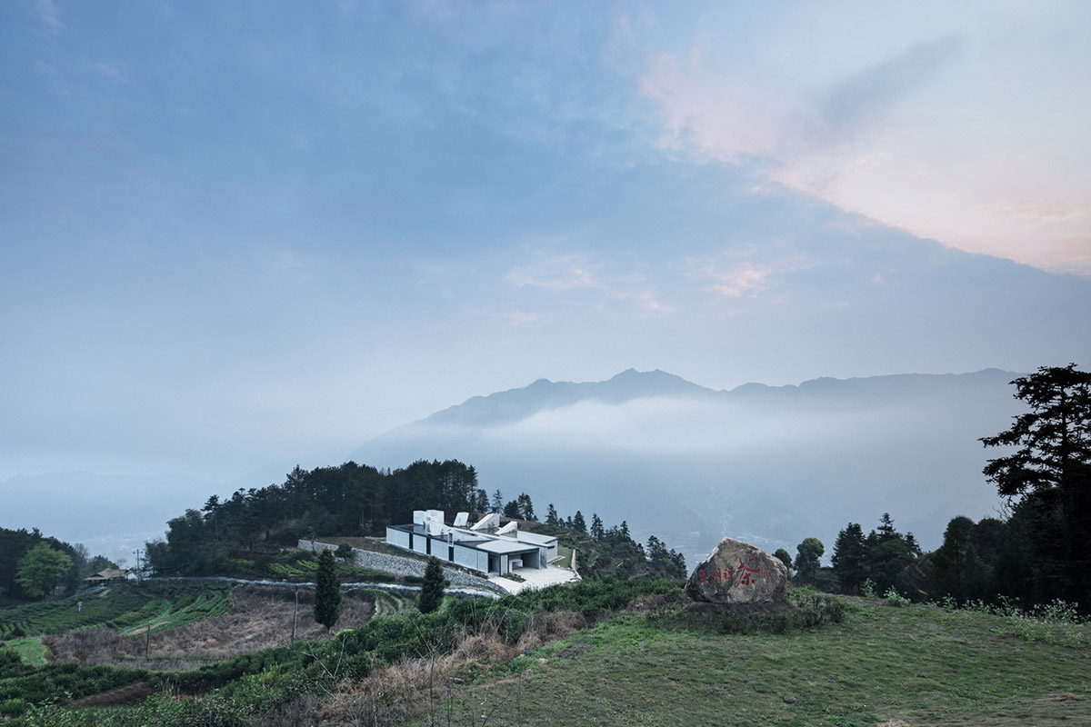 Eight diagonal light tubes are protruding from tea house to grasp prolonged sunlight hours by DnA