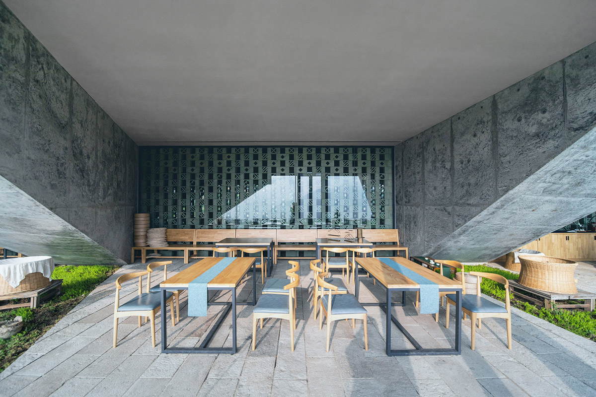 Eight diagonal light tubes are protruding from tea house to grasp prolonged sunlight hours by DnA